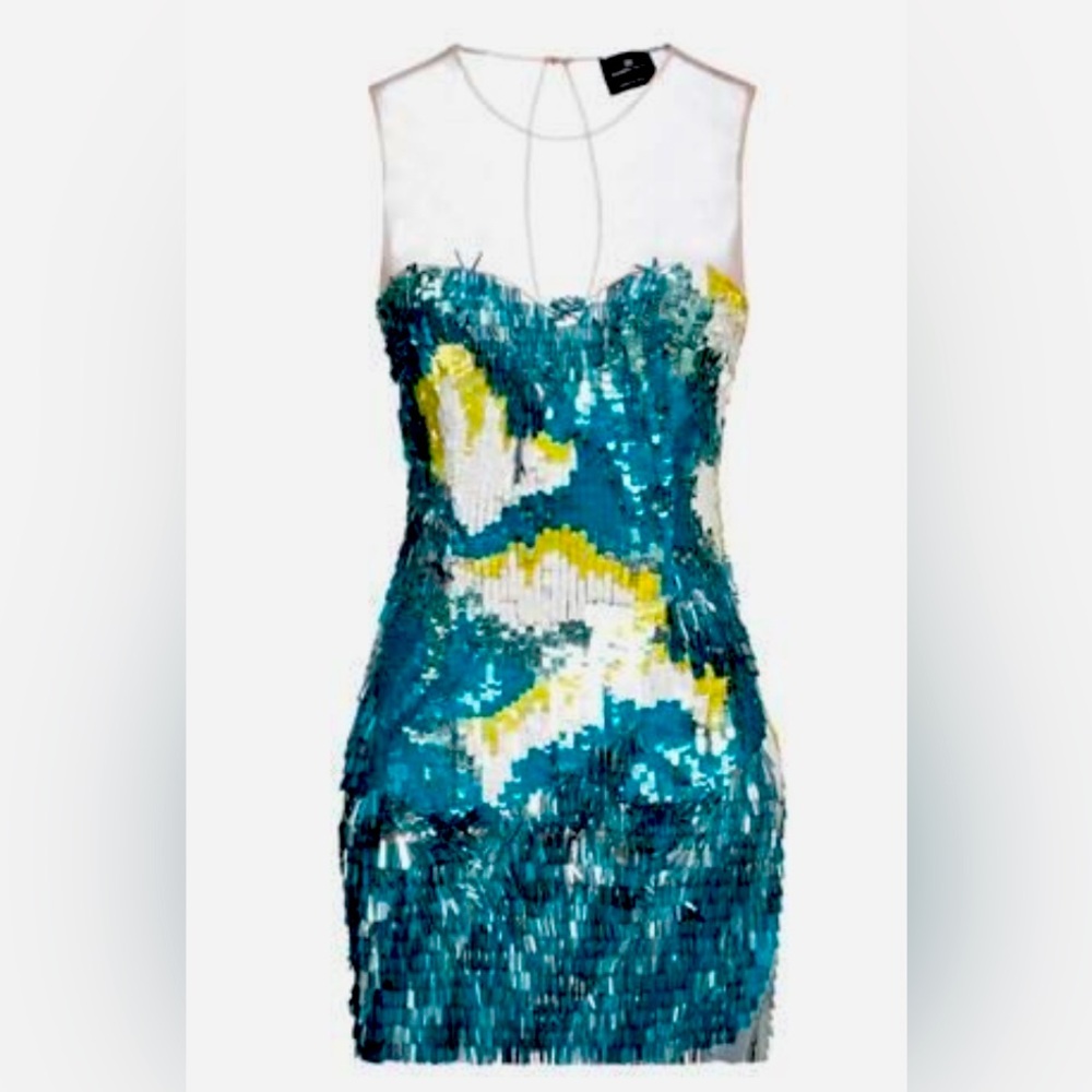 Elisabetta Franchi Sequin Sleeveless Dress - Blue and Yellow NWT!✨$1700